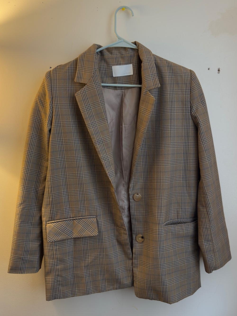Men's Tan Plaid Single-Breasted Blazer